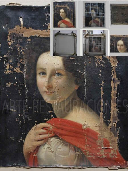 Restauración pintura retrato mujer proceso