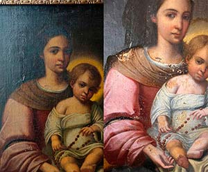Limpieza repintes virgen con niño
