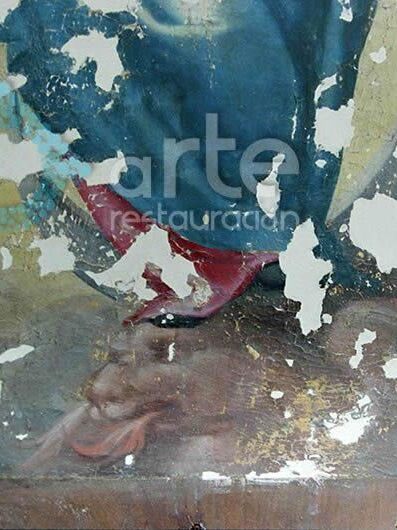Restauración pintura sentado, limpieza y relleno de lagunas